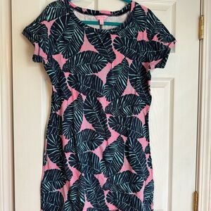 Lilly Pulitzer Coral Pink & Teal Tropical Leaf Top